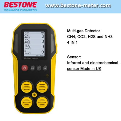 가스 분석기, 가스 누출 감지기, 휴대용 다중 가스 감지기 CH4, CO2, H2s, Nh3 4 in 1 가스 감지기